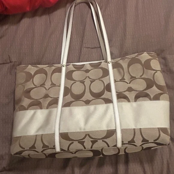 Coach Signature Canvas Tote Bag - Brown and White - Picture 2 of 12